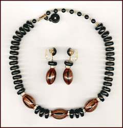 Trifari Black Glass, Art Glass Necklace & Earring Set